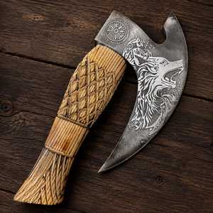 Hache Tomahawk forgée à la main sur mesure avec lame en acier à haute teneur en carbone gravée loup, manche en bois, hache de cuisine, garantie 3 ans - Product Image 3