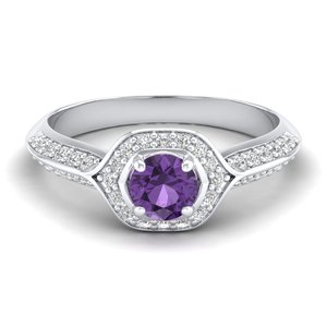 REYES Best Selling Classic Design 14K Solid Gold Moissanite Engagement Solitaire Rings For Women Amethyst Gemstone Jewelry - Product Image 5
