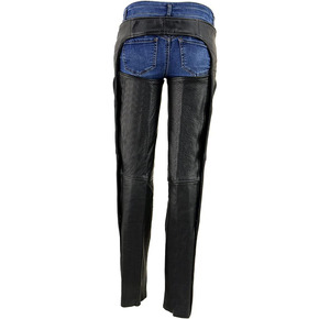 Pantalones de Motocicleta de Cuero Negro para Mujer con Panel de Mezclilla Azul, para Todas las Temporadas, Samroz Sports, Personalizables, de Alta Calidad - Product Image 2