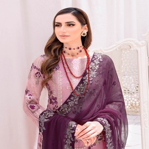 Travail de broderie indienne pakistanaise Salwar Kameez trois pièces Saari pour les femmes pour la fête Wear-Eid Sale - Product Image 5