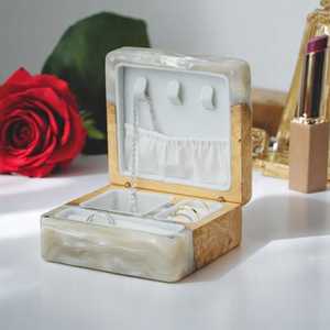Resin Pearl Glow Resin And Maple Wood Jewelry Box Handmade Luxury Organizer <b>Keepsake</b> Storage Case With Resin Crafts - Product Image 2