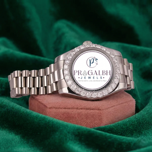 นาฬิกาข้อมือผู้ชาย Pragalbh Jewels ประดับเพชรหรูหรา ระบบควอตซ์ พร้อมหน้าปัดแสดงวันที่ ตัวเรือนสแตนเลส - Product Image 2