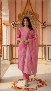 Pure Cotton <b>Women</b> Traditional <b>Kurta</b> Pant Dupatta Set Indian Ethnic Wear Regular Fit Casual Party Wear <b>Kurta</b> Pant Dupatta Set - Product Image 3