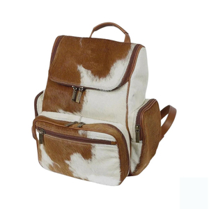 Cowhide Leather <b>Backpack</b> With <b>Animal</b> <b>Print</b> Pattern Multiple Pockets Softback Design Unisex Daypack 15 Inches - Product Image 1