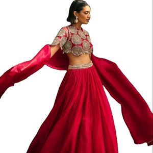 Tela de seda romana pura con hermosa secuencia de colores y trabajo de bordado, lehenga choli de diseñador para el próximo compromiso y fiestas. - Product Image 1