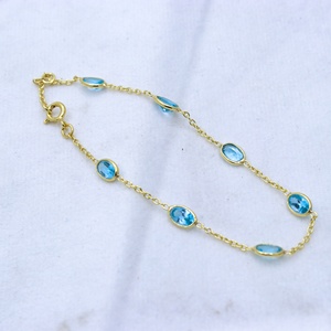Pulsera de Plata de Ley 925 al por Mayor, Chapada en Oro Amarillo, con Topacio Azul Natural Ovalado Engastado en Bisel, Joyas Memoria - Product Image 2