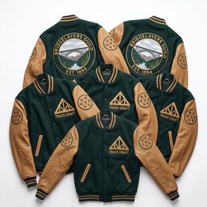 Wholesale Letterman <b>Jacket</b> <b>Burgundy</b> Wool Varsity Coat Windmillers Guild Grain Elevation Embroidery Tan <b>Leather</b> Sleeves Bomber - Product Image 6
