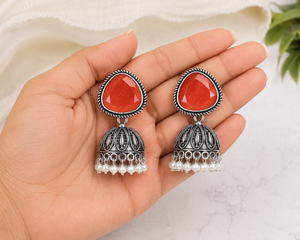 Oxidized <b>Silver</b> Pearl Jhumka Chandelier <b>Earrings</b> Indian Traditional Ethnic <b>Dangle</b> for Women Party Lovers - Product Image 3