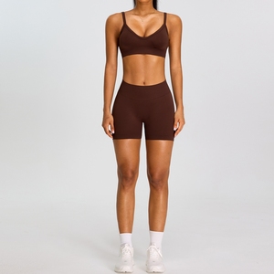 Conjunto de yoga de 2 piezas para mujer, cuello redondo, espalda cruzada, cintura media, estampado a cuadros, detalle de lazo, transpirable, elástico en cuatro direcciones, ropa deportiva sin costuras - Product Image 6