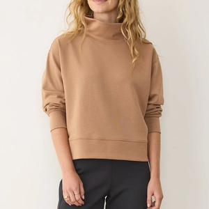 Sweat-shirt à col roulé pour femme, couleur unie, tricoté en coton et fibre de bambou, manches longues, style minimaliste, vêtement d'automne - Product Image 1