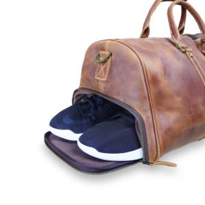 Genuine Leather Duffel Bag Solid Brown Luxury Travel Design Durability Feature - Product Image 2