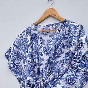 Vestido Largo Informal de Verano, Estilo Kaftán, de Algodón Indio con Estampado Floral, Hecho a Mano, para Mujer, Ideal para la Playa - Product Image 1