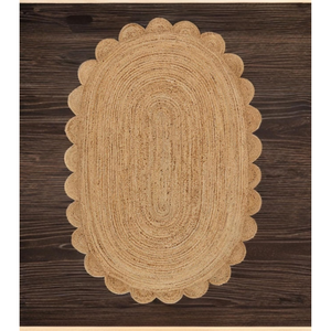 Square Rattan Bohemian <b>Rug</b> with <b>Scalloped</b> Edge Natural Color Handwoven Floor Mat Two Handles Eco-Friendly Tassel Fringe - Product Image 4