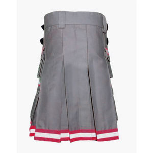 Kilt de pompier gris 100% coton, neuf, vente en gros, avec réflecteur rouge haute visibilité - Product Image 3