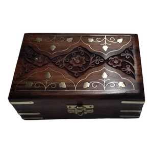 Handmade Wooden Jewelry <b>Box</b> Brass Inlay Floral Carved Storage Organizer Rectangular <b>Keepsake</b> Case for Home Gift - Product Image 1