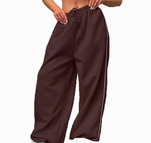 Pantalon Harem Taille Haute Femme en Coton Éponge Couleur Unie avec Cordon de Serrage Coupe Ample Longueur Entière Décontracté Été - Product Image 3