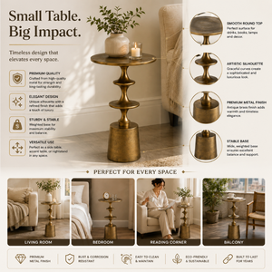 Antique <b>Gold</b> Metal Round Accent <b>Side</b> <b>Table</b> with Tiered Pedestal Design,Decorative End <b>Table</b> for Living Room Bedroom & Home Decor - Product Image 6
