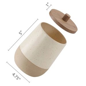 Ensemble de pots en céramique de qualité supérieure avec couvercle en bois, finition mouchetée, bocaux de rangement hermétiques, collection d'organisateurs de comptoir de cuisine modernes - Product Image 3