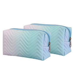 Pastel Blue Lavender Chevron Quilted <b>Makeup</b> Pouch Dual Tone Beauty Accessory <b>Case</b> OEM ODM Service Custom Manufacturing - Product Image 1