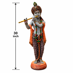 Estatua de Resina Hecha a Mano de 30 Pulgadas del Dios Krishna Tocando la Flauta, Decoración para Sala de Estar |   Murti de Krishna de color personalizable - Product Image 4