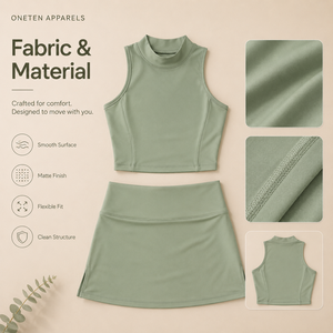 Ensemble de sport pour femme avec logo personnalisé, sans manches, col mandarin, jupe courte taille haute, polyester/coton, couleur unie, tenue de sport - Product Image 6