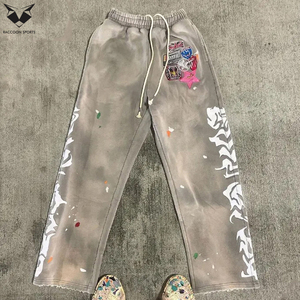Pantalones con apliques bordados personalizados, estilo vintage de lujo, lavados con ácido, holgados, de algodón, descoloridos por el sol, con corte acampanado para hombre. - Product Image 2