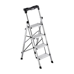 Scala Portatile in Alluminio a 4 Gradini con Pedale Antiscivolo e Impugnatura Confortevole, Design Pieghevole Largo, Capacità 330 Libbre - Product Image 1