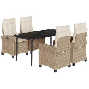 Juego de Comedor de Jardín de 5 Piezas en Poliratán Beige con Reposabrazos Ajustables - Product Image 2