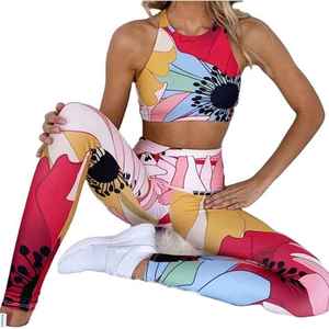 ชุดออกกำลังกายสำหรับผู้หญิง ผ้าสแปนเด็กซ์ ไนลอน พิมพ์ลายแบบซับลิเมชั่น ไม่มีแขน ไซส์ผู้ใหญ่ ชุดบราและเลกกิ้งสั่งทำพิเศษ - Product Image 1