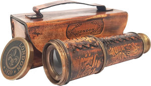 กล้องโทรทรรศน์โบราณจากการเดินเรือแบบ12x กล่องหนังพร้อมเลนส์แก้ว16นิ้วทำจากทองเหลืองบริสุทธิ์สำหรับตกแต่ง - Product Image 2