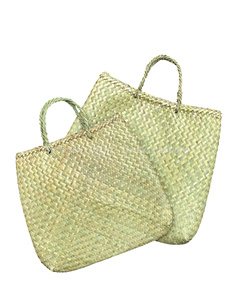 Sac fourre-tout en jonc de mer tressé, sac Kete en lin, sac Kete Maori, sac de plage en paille tressée, artisanat original d'usine pour l'exportation en gros - Product Image 2