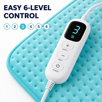Coussin chauffant électrique de luxe personnalisé en peluche cyan 30x60cm avec contrôleur numérique LED, 6 niveaux de chaleur, arrêt automatique de sécurité, chaleur douce