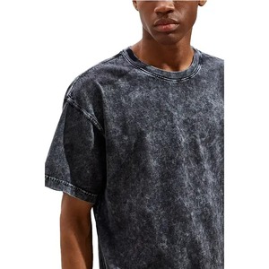 T-shirt en coton épais pour homme, style mode, coupe oversize, col rond, motif uni, imprimé numérique, tricoté, délavé à l'acide - Product Image 3