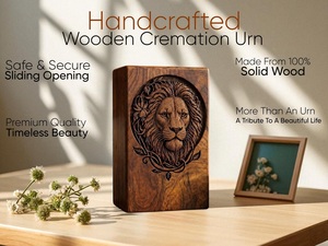 Personalized Lion Engraved Eco-Friendly Durable American Style Sheesham Wood Urn <b>Box</b> <b>for</b> Memorial <b>Ashes</b> Keepsake - Product Image 1
