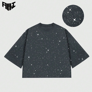 Camisetas de Hombre con Pedrería de Alta Calidad, Marca Privada OEM, Corte Holgado Informal, Estilo Urbano, 100% Algodón, Fabricante OEM - Product Image 1