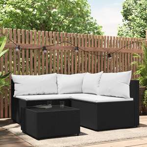 Ensemble de salon de jardin en rotin PE noir avec structure en acier thermolaqué et verre trempé pour les aménagements de jardin - Product Image 1