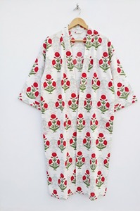 Camisón de Lujo Hecho a Mano 100% Algodón con Estampado Floral, Cuello Camisero, Cierre con Cordón, Manga Larga, para Mujer - Product Image 2