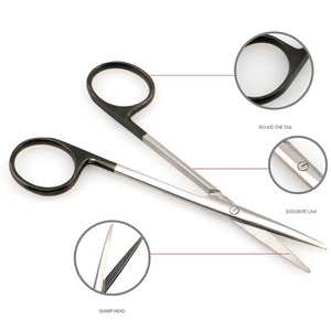 Ciseaux chirurgicaux manuels à manche noir, à lame émoussée, à pointe fine, outil en plastique, à tête fine, droits et coudés - Product Image 2