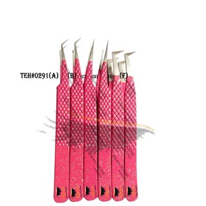 Pince à épiler antistatique en acier inoxydable à pointe en fibre, forme en L à 45 degrés, rose, pour extensions de cils, colorée, marque privée - Product Image 4