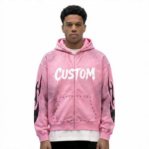 Sudadera con capucha y cremallera para hombre, de felpa 100% algodón, 420 g/m², extragrande, de alto gramaje, transpirable, ecológica, con efecto lavado sucio, para invierno - Product Image 1