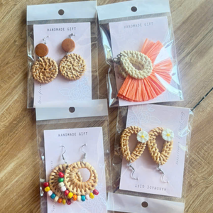 Pendientes de Ratán Hechos a Mano para Mujer, Pendientes de Bambú Tejidos Naturales, Joyería Boho Ligera Hecha en Vietnam - Product Image 1