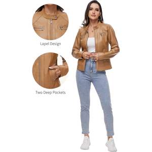 Chaqueta de Cuero Personalizada para Mujer, Chaqueta de Motociclista de Piel de Vaca o Cordero, Prenda Exterior Sólida, Abrigo de Motociclista de Cuero Sintético - Product Image 4