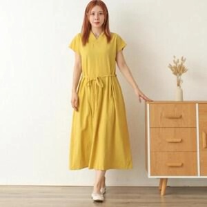 Robe en lin coupe ajustée, ligne A, manches courtes, en lin biologique, sur mesure, grandes tailles, cadeau pour elle - Product Image 3