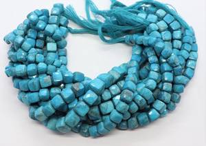 Perles en turquoise naturelle facettées en forme de cube, 7,5-8 MM, perles de pierres précieuses en turquoise indienne, brin de 8 pouces, perles carrées facettées en vrac - Product Image 6