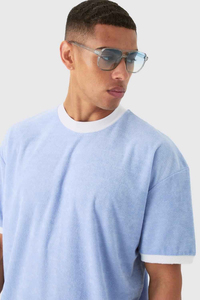 Nouvel ensemble sportif d'été pour homme, 100% coton, décontracté, respirant, en tissu éponge, 2 pièces, couleur unie, taille élastique, avec logo, manches courtes - Product Image 5