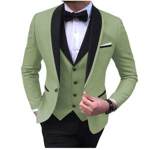 Costume de smoking bleu turquoise pour homme, col châle noir, trois pièces, tendance, pour cérémonie, fête, blazer, mariage, costume de marié - Product Image 4