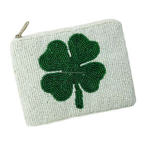 Monedero de Trébol de Cuatro Hojas Verde Bordado con Cuentas, Amuleto de la Suerte, Bolsa con Cremallera Hecha a Mano, Mini Bolso, Regalo de San Patricio, de Moda - Product Image 2