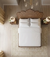 Lit en bois marocain sculpté avec incrustations de os, cadre de lit King Size pour hôtel, appartement, maison