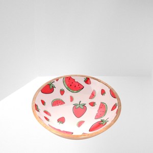 Tazón de Servir de Madera Esmaltada de Lujo con Diseño Floral Azul y Fresas, Hecho a Mano, Moderno, Apto para Lavavajillas, para Uso en la Cocina - Product Image 2