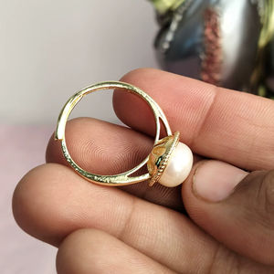 Bague en perle d'eau douce ronde, ajustable, taille unique, bijoux en perles - Product Image 2